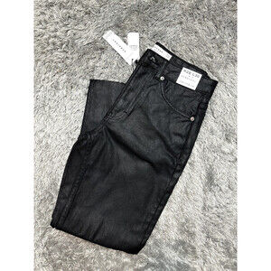 TOPSHOP Coated High Waist Crop Straight Jeans In Black Size 29 L30